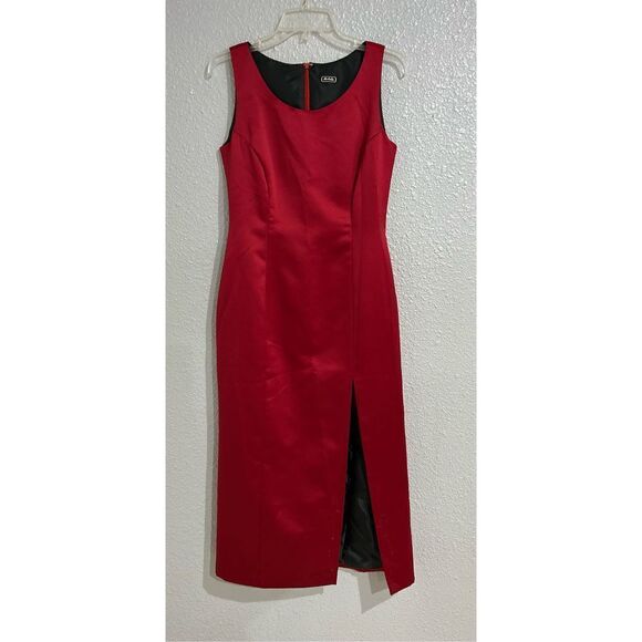 Vintage Garnet Red floor length poly satin dress with wrap/shawl 80” long. Make - Picture 6 of 7
